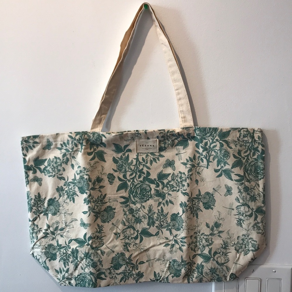 Sezane canvas tote emerald green